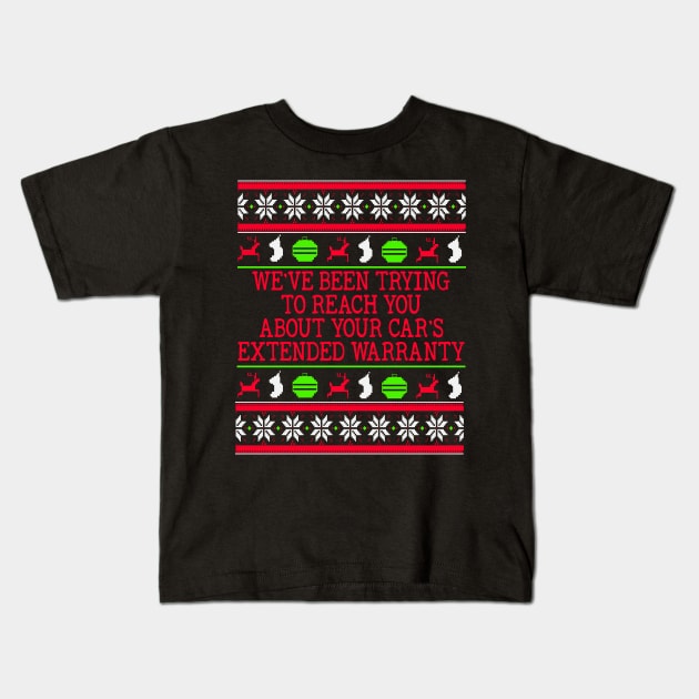 Ugly Christmas Sweater Cars Extended Warranty Meme Kids T-Shirt by CatsandBats